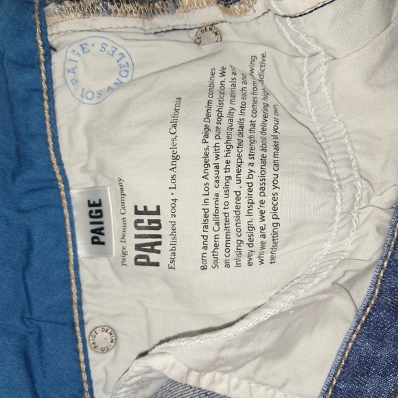 PAIGE Blue Jean Shorts with Distressed Hem - Picture 6 of 13